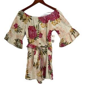 Billabong Romper Women M Multicolor Floral Ruffle Belted Cottage Boho Comfy NWT
